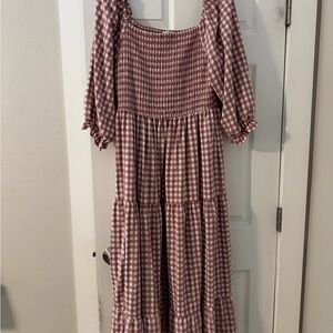 Dusty pink and White Gingham Maxi Dress